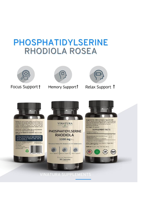 VINATURA PhosphatidylSerine 300mg - with Rhodiola Rosea, 90 Capsules 45 Servings.Made ın Usa