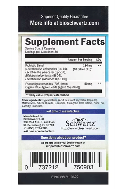 BioSchwartz, Advanced Strength Probiotic, 40 Billion CFU, 60 Capsules.Made ın Usa