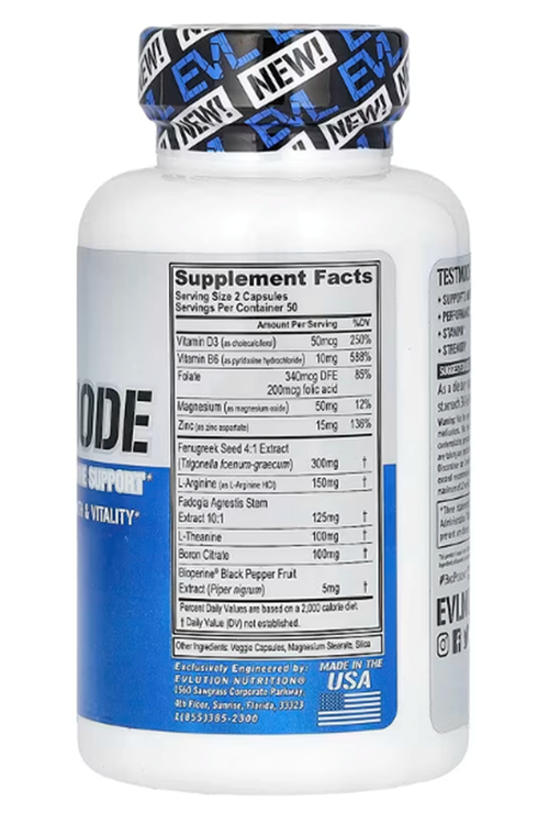 EVL Nutrition, TestMode, Complete 100 Veggie Capsules.Made ın Usa