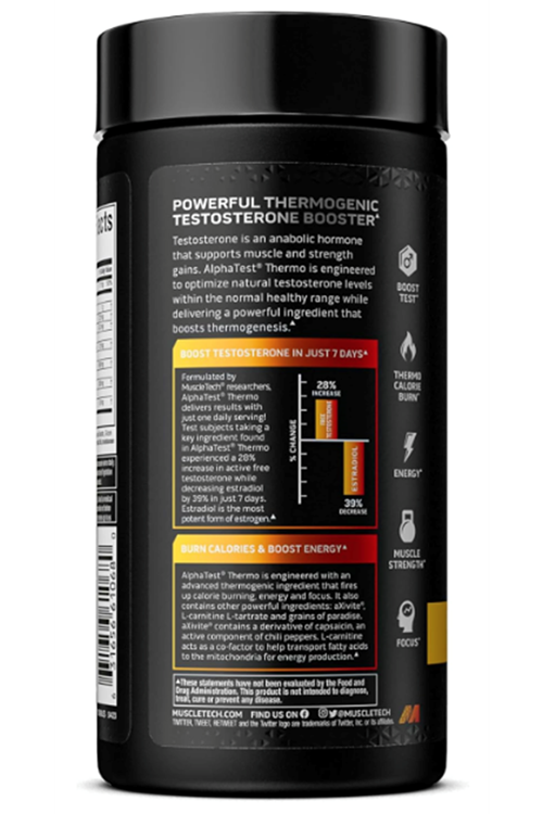 MuscleTech AlphaTest Thermo Test Booster- T-Boost Mens - Muscle Growth, Stamina  Energy  90 Capsul.Made ın Usa.57.