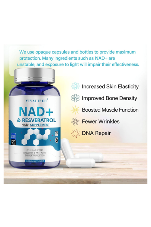 VIVALIFER NAD+ 1500 mg - 120 Capsules High Purity NAD+ & Resveratrol - TMG. Abd Menşei.4056.