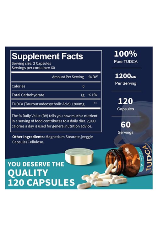 Totaria TUDCA Bile Salts 1200mg  120 Capsules, 60 Servis  Ultra Strength Pure TUDCA Liver , Liver and Gallbladder Cleanse.Made ın Usa.4046