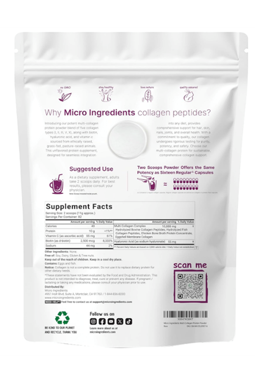 Micro Ingredients Multi Collagen Protein Powder, 907gr – Hydrolyzed Collagen Peptides  Type I,II,III,V,X with Biotin 10000mcg, Hyaluronic Acid, Vitamin C – Unflavored – Keto & Paleo Friendly, Easy Dissolve, Non-GMO.Made ın Usa.065
