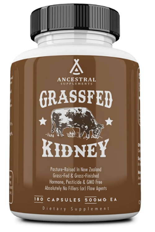 Ancestral Supplements Grass Fed Beef Kidney, 3000mg, DAO Enzyme for Urinary and Histamine Health, Selenium, B12, Non GMO, 180 Capsul.Made ın Usa.4059