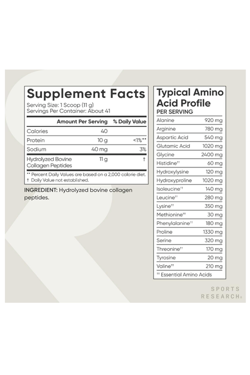 Sports Research Collagen Peptides  Unflavored, Hydrolyzed Type 1 & 3 Collagen Powder Protein for Healthy Skin, Nails, Bones & Joints 454gr.Made ın Usa