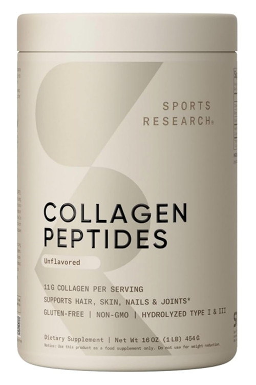 Sports Research Collagen Peptides  Unflavored, Hydrolyzed Type 1 & 3 Collagen Powder Protein for Healthy Skin, Nails, Bones & Joints 454gr.Made ın Usa