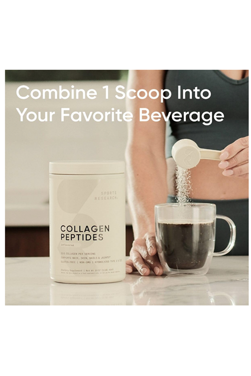 Sports Research Collagen Peptides  Unflavored, Hydrolyzed Type 1 & 3 Collagen Powder Protein for Healthy Skin, Nails, Bones & Joints 454gr.Made ın Usa
