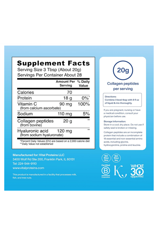 Vıtal Proteıns Collagen Peptıd Powder -Hyaluronic Acid - Vitamin C. 567gr.ABD MENŞEİ.