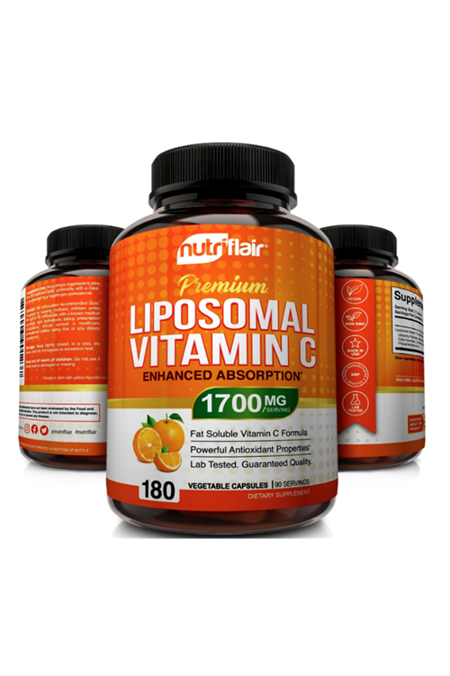 NutriFlair Liposomal Vitamin C 1700mg, 180 Capsul - High Absorption, Fat Soluble VIT C, Antioxidant, Higher Bioavailability Immune System Support & Collagen Booster
