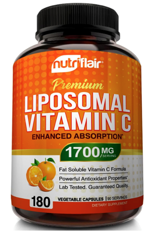 NutriFlair Liposomal Vitamin C 1700mg, 180 Capsul - High Absorption, Fat Soluble VIT C, Antioxidant, Higher Bioavailability Immune System Support & Collagen Booster