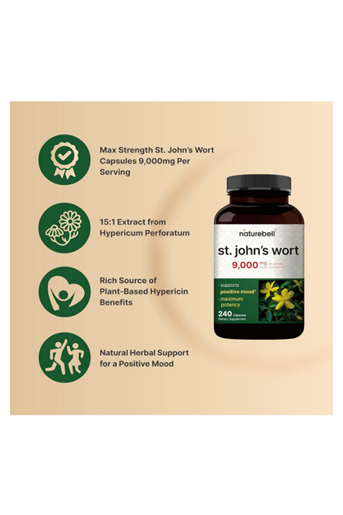 NatureBell St Johns Wort  240 Capsul, 15:1 Herbal Extract, North American Harvest, Rich in Hypericin – Positive Mood Support