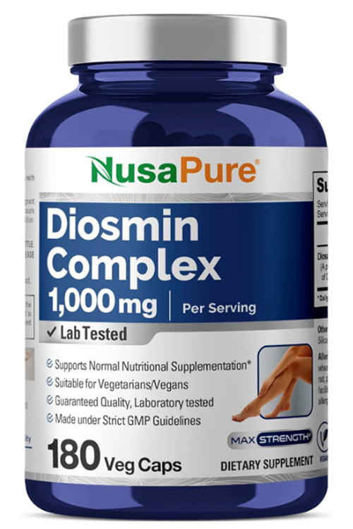 NusaPure Diosmin Complex 1,000mg per Serving 180 Veggie Caps (Non-GMO, Vegan) Citrus Aurantium.Made ın Usa.54R