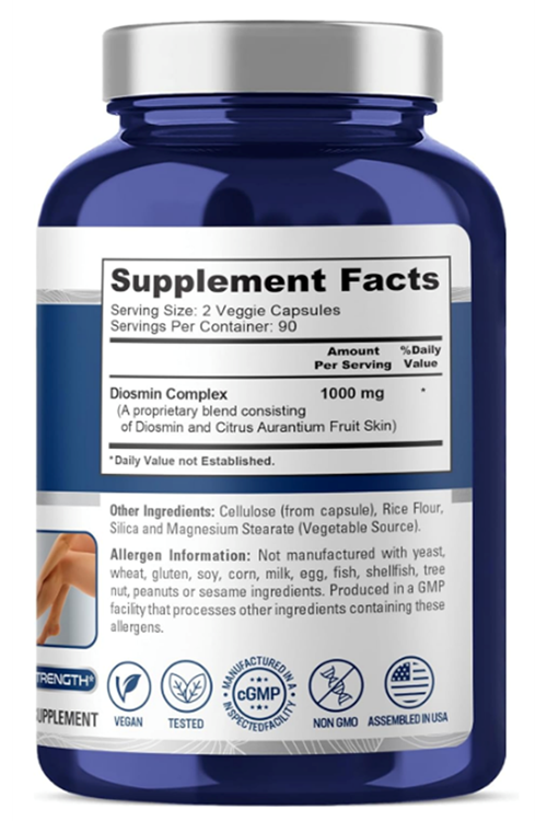 NusaPure Diosmin Complex 1,000mg per Serving 180 Veggie Caps (Non-GMO, Vegan) Citrus Aurantium.Made ın Usa.54R