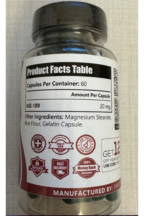 SwissChems  NSI-189 Phosphate (20mg/capsule), 60 Capsules.Orj Usa Firma Ürünü.3984