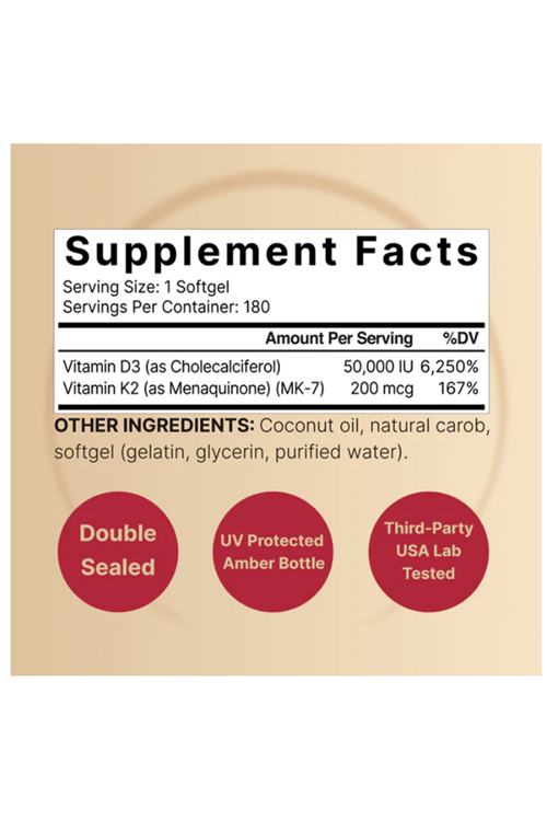 Naturebell  Vitamin D3 50,000 IU with K2 200 mcg, 180 Coconut Oil Softgels.Made ın Usa.57.