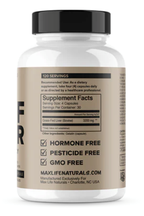 MaxLife Naturals Grass-Fed Beef Liver– 120 Capsules.Made ın Usa 4142