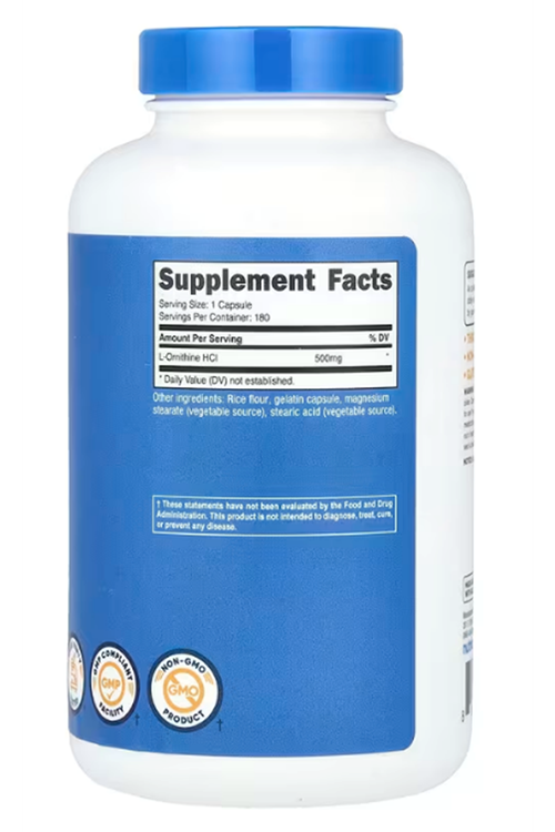 Nutricost, L-Ornithine, 500 mg, 180 Capsules.Abd Menşei