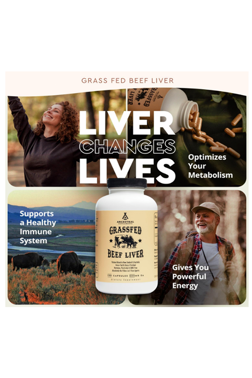 Ancestral Supplements Grass Fed Beef Liver 180 Capsul, Supports Energy Production, Detoxification, Digestion, Immunity and Full Body Wellness, Non-GMO, Freeze Dried Liver Health.65.
