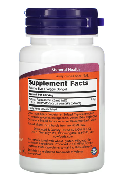 NOW Foods Astaxanthin 4mg  60 Veg Softgels.Made ın Usa..3939