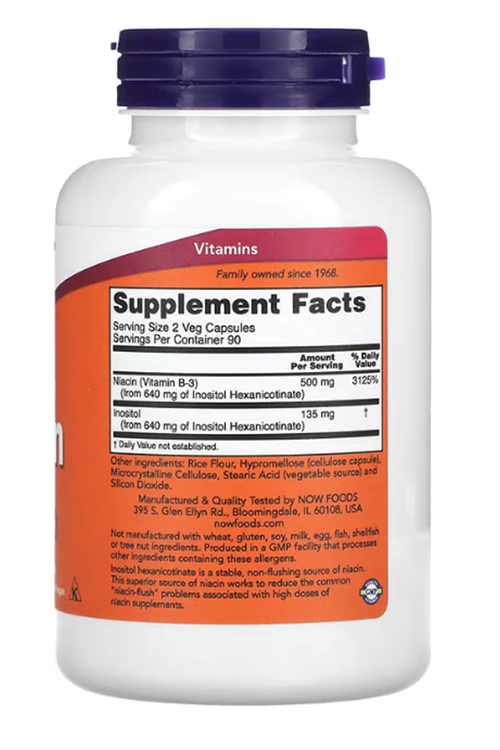 NOW Foods, Flush-Free Niacin, 250 mg, 180 Veg Capsules