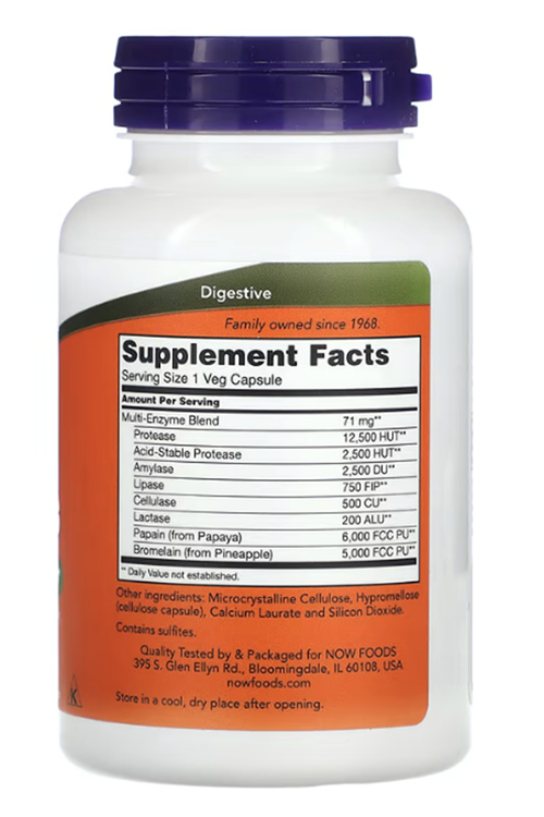 NOW Foods, Plant Enzymes, Papain  Bromelain  120 Veg Capsules.4040