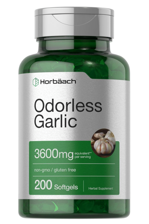 Horbäach Odorless Garlic 200 Softgels 3600mg  Ultra Potent Garlic Extract  Non-GMO & Gluten Free Supplement