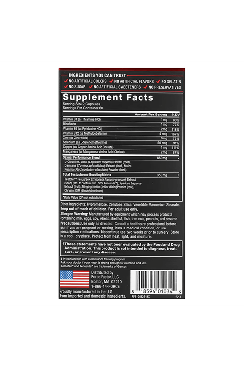 Force Factor, Test X180 Alpha, 120 Capsules.  Made ın Usa