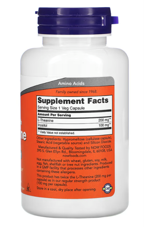 NOW Foods Double Strength L-Theanine Inositol 200 mg 120 Veg Capsul.Abd Menşei.51.