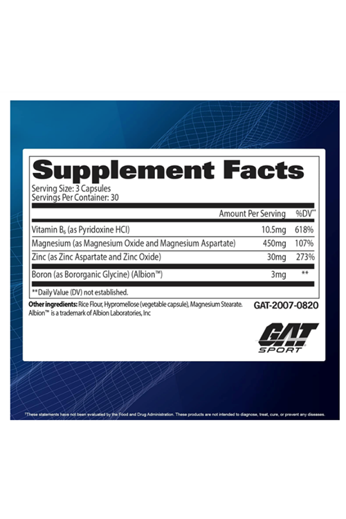 GAT Sport Essentials ZMAG-T Zinc, Magnesium, B6 + Boron, 90 Veg Capsules.Made ın Usa.42