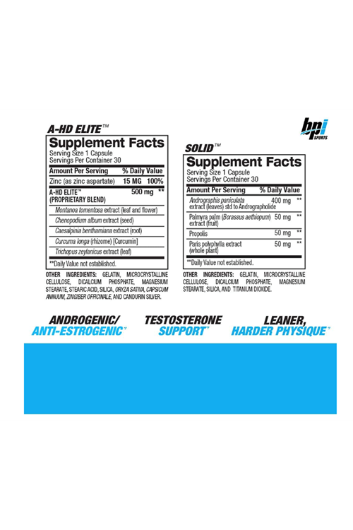 BPI Sports A-HD Elite/Solid (30 Capsules) – Men’s Testos.terone Booster – Healthy Muscle, Strength, & Performance Support – Promotes Natural Fat Loss & Lıbıdo – 30 Servings – 550mg
