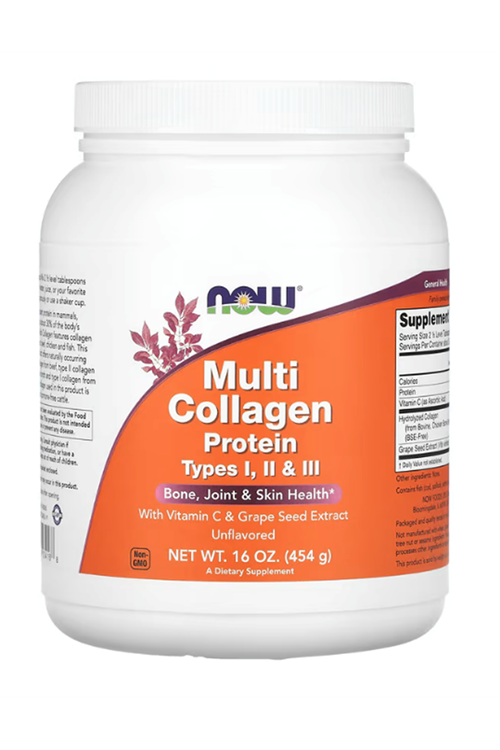 NOW Foods, Multi Collagen Protein, Type I, II & III, Unflavored, 16 oz (454 g) Made ın Usa.