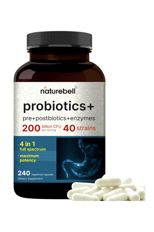 NatureBell Probiotics 200 Billion CFU  240 Veggie Capsul with Synbiotic Blend of Digestive Enzymes, Prebiotics, & Postbiotics – 40 Strains – Full-Spectrum Gut Health & Bloating.50.