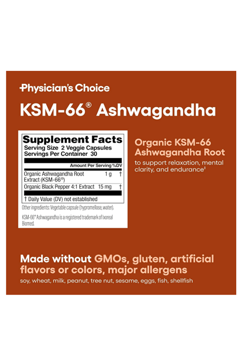 Physician'sChoice KSM-66 Ashwaganda 1000mg 60 Capsul Black Pepper.USA MENŞEİ.47.