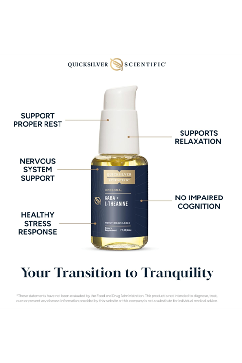 Quicksilver Scientific Liposomal GABA + L Theanine - Calm, Stress Response  Brain Support - Bioavailable GABA  with L Theanine 100mg (1.7oz/50ml).Made ın Usa.61.