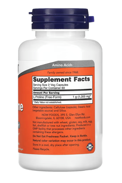 NOW Foods L-Proline 500mg x 120 Veg Capsul.Abd Menşei4039