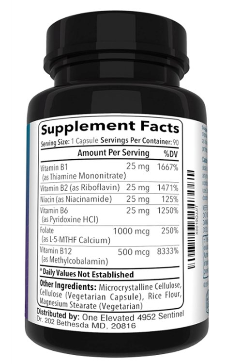 One Elevated Most Bioactive Methyl Folate Uniquely Formulated with Highest Grade Methylcobalamin (B12), Niacin, B1, B2 B6 90 Capsul.Made ın Usa