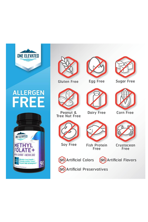 One Elevated Most Bioactive Methyl Folate Uniquely Formulated with Highest Grade Methylcobalamin (B12), Niacin, B1, B2 B6 90 Capsul.Made ın Usa