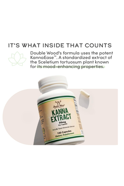 Double Wood Kanna Extract  (Sceletium Tortuosum) - 50mg Per Capsules, 120 Capsul.