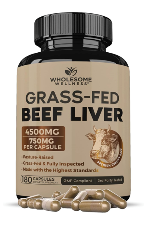 Wholesome Wellness Grass Fed Desiccated Beef Liver 4500mg 180 Capsules - Natural Iron, Vitamin A, B12 for Energy.Amazon Best Seller.57