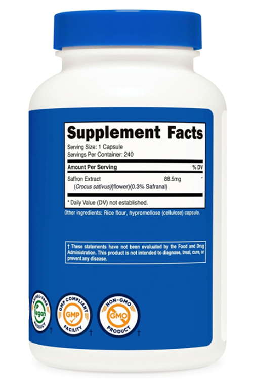 Nutricost Saffron Extract 88.5mg, 240 Capsules.Abd Menşei