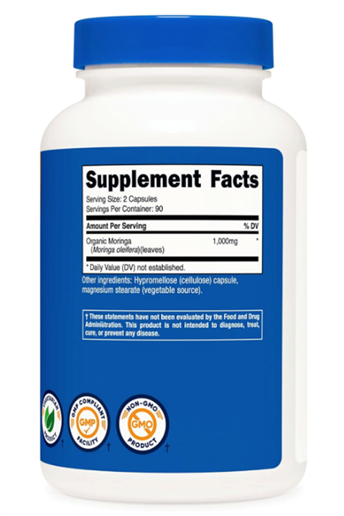 Nutricost Moringa  500mg, 180 Capsules (90 Servings) Abd Menşei