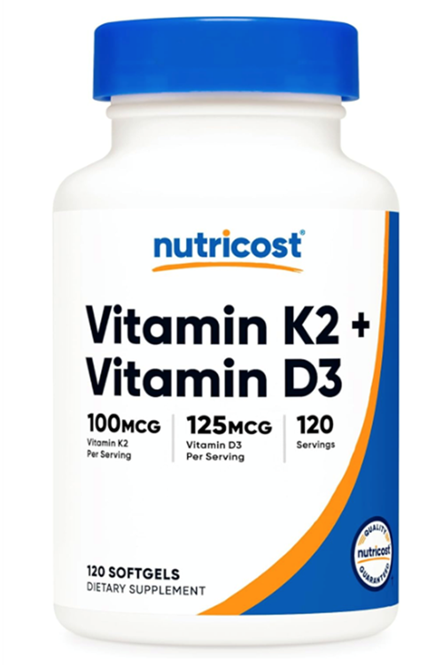Nutricost Vitamin K2 (MK7) (100mcg) + Vitamin D3 (5000 IU) 120 Softgels.Abd Menşei.