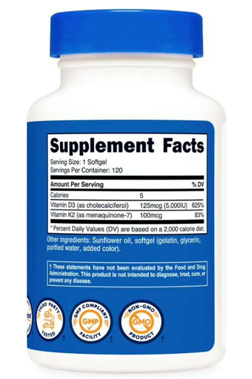 Nutricost Vitamin K2 (MK7) (100mcg) + Vitamin D3 (5000 IU) 120 Softgels.Tr Tek Yetkili SATICISI OZELSPORCUGIDALARI'DIR.Abd Menşei
