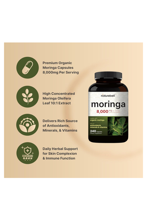 NatureBell Pure Moringa 8000mg - Made with Moringa Organic, 240 Capsules.Abd Menşei.4045