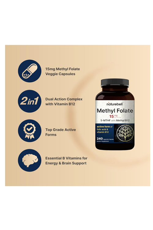 NatureBell L Methylfolate 15mg, 240 Veggie Capsules.Abd Menşei.50.