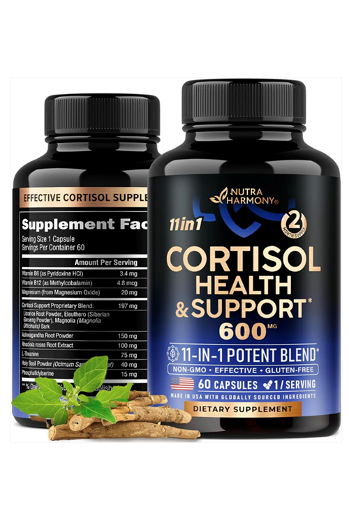 NUTRAHARMONY  Cortısol Healt Support - 11-in-1 Supplement 600mg  60 Capsul.Abd Menşei.46
