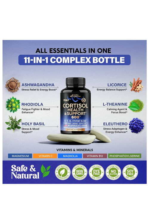 NUTRAHARMONY  Cortısol Healt Support - 11-in-1 Supplement 600mg  60 Capsul.Abd Menşei.46.