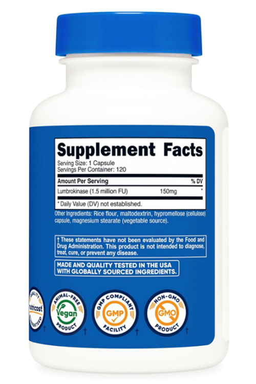 Nutricost Lumbrokinase Capsules 150 mg (120 Capsules) Abd Menşei