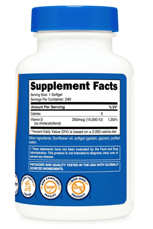 Nutricost Vitamin D3 10,000 IU, 240 Softgel.Abd Menşei.42.