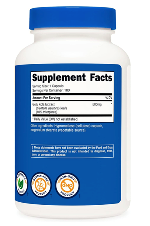 Nutricost Gotu Kola 500 MG, 180 Capsules.Abd Menşei.